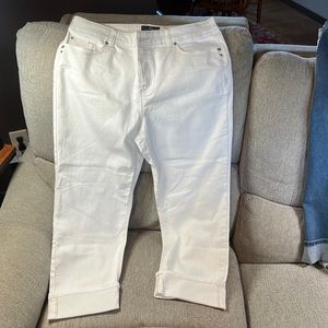 Never worn Chico’s (“size 2”) so lifting, so slimming collection, white denim